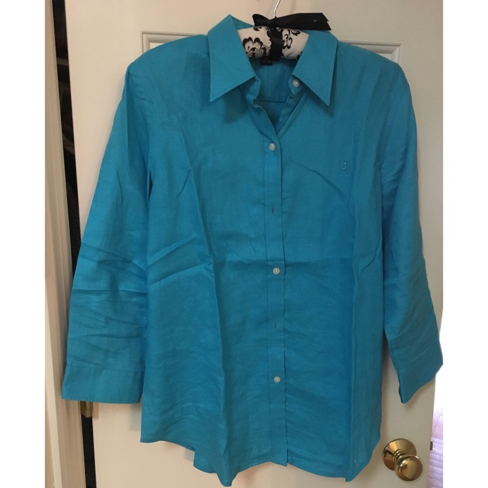 Ralph Lauren Chaps 100% Linen Turquoise Shirt